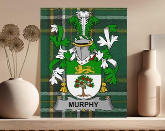 Canvaskunst met Murphy Irish Wapenschild, print familiewapen, achtergrond tartan