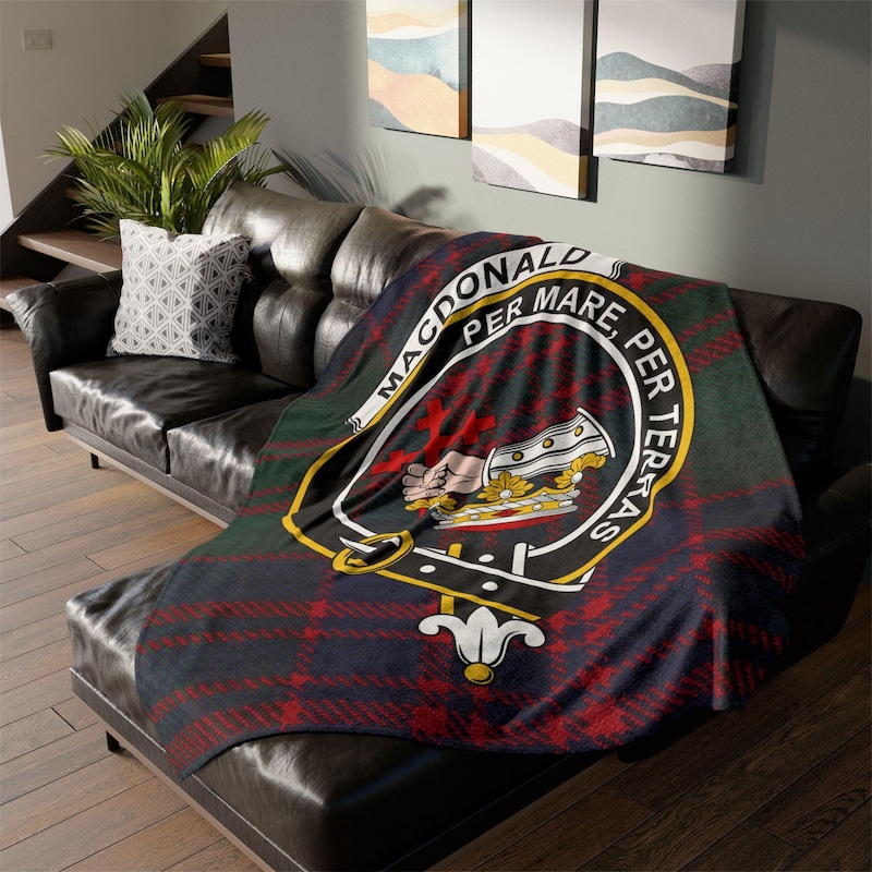 MacDonald (Clan Donald) Tartan Crest Premium Blanket - Thistle Style