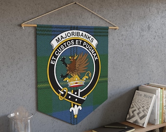 Majoribanks Clan Pennant: Scottish Crest, Tartan Background, Family Heritage