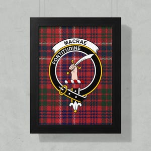 Macrae Clan Crest Framed Poster, Scottish Tartan Art, Family Heritage Decor, Scotland Gift, Scottish Pride, Clan Macrae Artwork