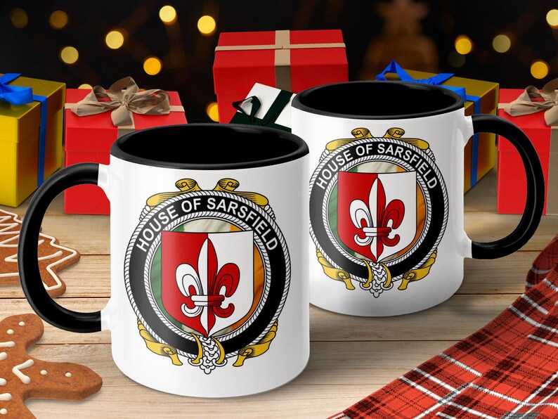 Sarsfield Irish Coat of Arms Mug, Sarsfield Ancestry Lineage Heritage, Sarsfield Heraldry Mug
