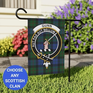 Gunn Clan Garden Flag, Scottish Clan Crest Flag, Tartan Crest Garden Flag, Outdoor Decor, Customizable Scottish Flag, Clan Pride