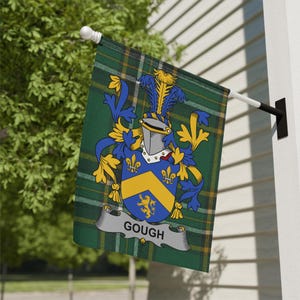 Gough Irish Coat of Arms Garden Flag, Family Surname Tartan, Irish Heritage Gift, Gough Clan Crest, Personalized Irish Decor, Outdoor Flag