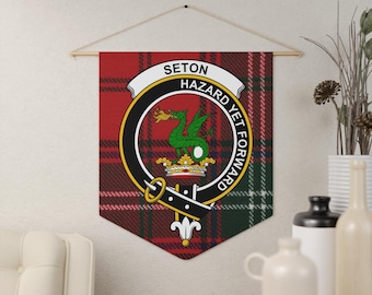 Seton Clan Crest Wimpel: Schotse tartan, draak, decoratief