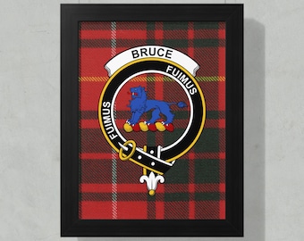 Póster enmarcado con el escudo del clan Bruce, arte escocés de tartán, decoración de herencia familiar, recuerdo de Escocia, idea de regalo escocés