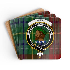 Muir Clan Coaster Set: Heritage, Scottish Pride, Tartan Pattern