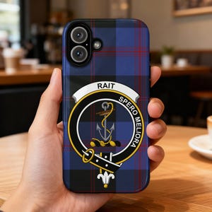 Rait Scottish Clan Tartan, Anchor Crest Cell Phone Case, Unique Tartan Plaid Pattern, Scottish Heritage, Scottish Pride, Rait Family Case