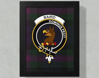 Póster enmarcado con el escudo del clan Baird, arte escocés de tartán, decoración de herencia familiar, regalo para escoceses, lámina genealógica, arte mural del clan Baird.