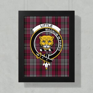 Little Clan Crest Framed Poster, Scottish Family Tartan Art, Heritage Gift Idea, Scotland Decor, Surname Print, Ancestry Wall Art
