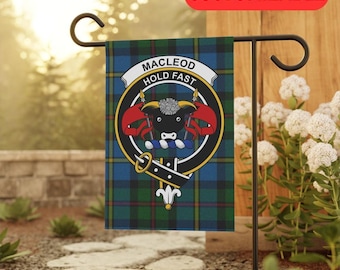 MacLeod Scottish Clan Garden Flag, Tartan Background Flag, Clan Crest Outdoor Decor, Family Heritage Flag, Clan Pride Yard Sign