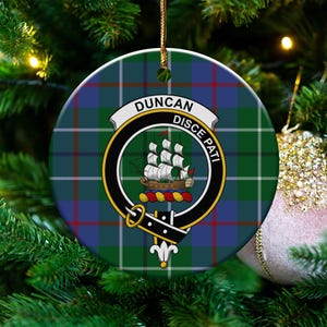 Duncan Clan Crest Ceramic Ornament, Scottish Family Pride, Tartan Plaid Decor, Heritage Gift, Coat of Arms Keepsake