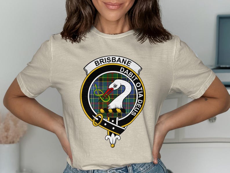 Brisbane Dabit Otia Deus crest with a swan and tartan.