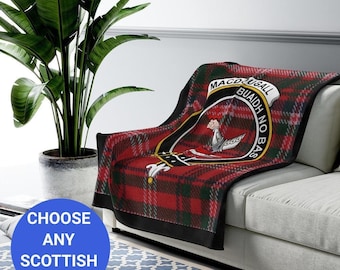 MacDougall Clan Crest Tartan Blanket, Scottish Clan Heritage Throw, Personalized Family Gift, Tartans and Clans Decor
