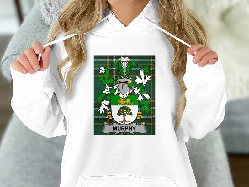 Murphy Family Crest on Irish Tartan, Personalized Coat of Arms T-shirt ...