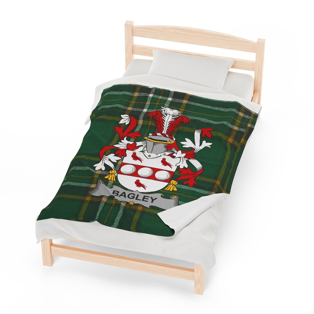 Bagley Surname Irish Blanket, Bagley Coat of Arms Tartan Throw, Custom Irish Last Name Gift