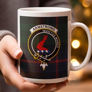 Armstrong Clan Mug, Scottish Gift, Tartan Coffee Mug, Family Crest Present, Scotland Heritage Mug, Scottish Clan Gift Idea