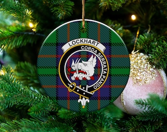 Lockhart Clan Tartan Ceramic Ornament, Scotland Family Crest Gift, Scottish Heritage Ornament, Personalized Christmas Tree Decoration