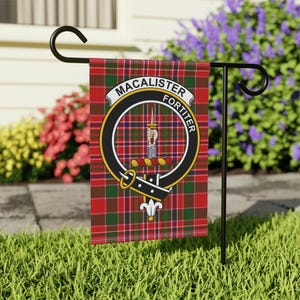 Macalister Scottish Clan Garden Flag, Tartan Scottish Clan Crest Garden Banner, Family Crest Garden Flag, Clan Macalister Outdoor Decor