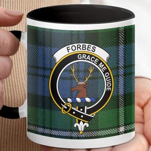Forbes Clan Crest Mug, Scottish Tartan Mug, Grace Me Guide Motto, Scottish Heritage Mug, Clan Pride, Scottish Clan Gift, Unique Clan Mug