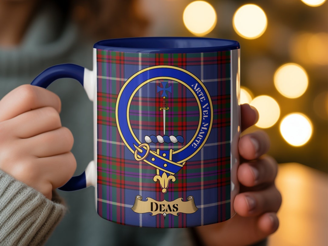 Scottish Clan Deas Crest Coffee Mug, Tartan Heritage Kitchenware