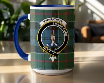 Kirkpatrick Clan Crest Mug, Scottish Tartan, Family Heritage, Celtic Gift, Scottish Gift, Gift for Him, Gift for Her