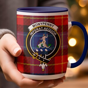 Monypenny Clan Crest Mug, Scottish Tartan, Family Surname Gift, Genealogy Mug, Scotland Heritage Mug