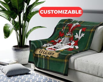 Manta con el escudo de armas irlandés de O'Leary, manta familiar de tartán celta