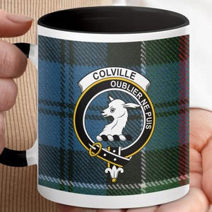 Colville Scottish Clan Crest Tartan Mug, Scotland Family Name Gift, Highland Heritage Coffee Cup, Unique Scottish Present