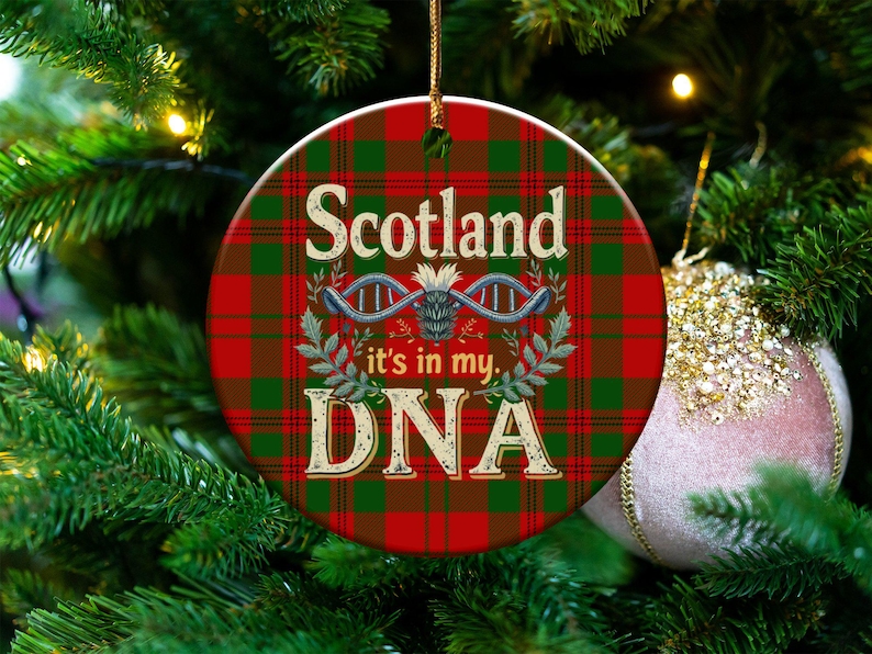 Scotland It's in My DNA Ornament, Scottish Plaid Christmas Decoration