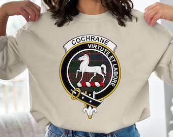 Sudadera con el escudo del clan Cochrane, regalo con lema familiar escocés, prenda que representa la herencia ancestral, ropa para el festival celta de los Juegos de las Tierras Altas.