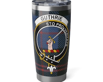 Guthrie Clan Crest 20oz Stainless Steel Travel Tumbler | Scottish Tartan
