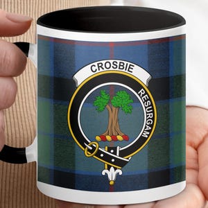 Crosbie Scottish Clan Crest Mug, Family Tartan Mug, Scotland Heritage Gift, Unique Coffee Mug, Scottish Pride Mug