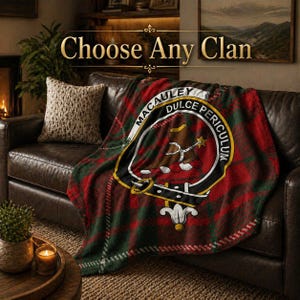 Aangepaste Schotse clan tartan deken, kies een clanwapenworp, gepersonaliseerd familienaamcadeau