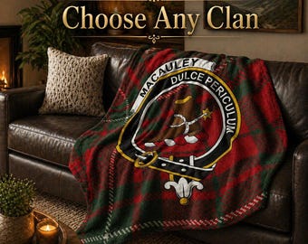 Custom Scottish Clan Tartan Blanket, Choose Any Clan Crest Throw, Personalized Family Name Gift