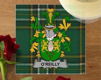 O'Reilly irisches Familienwappen auf Tartan-Getränke- und Luncheon-Servietten, Braut- und Hochzeitsaccessoire