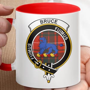 Scottish clan Bruce crest tartan mug, Scottish heritage gift, clan Bruce coffee cup, unique Scottish mug, clan Bruce merchandise