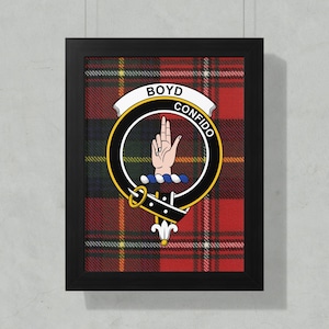 Boyd Clan Crest Framed Poster, Scottish Tartan Wall Art, Family Heritage Gift, Scottish Decor, Boyd Family Print, Clan Boyd Art