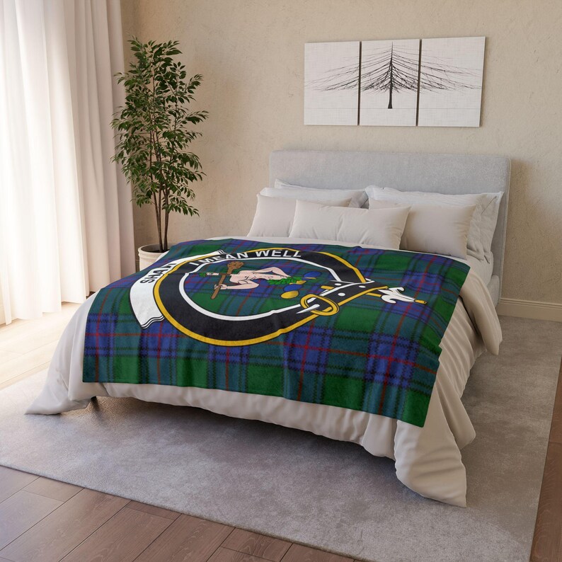 Shaw Scottish Clan Crest Tartan Soft Minky Blanket, Cozy Clan Shaw