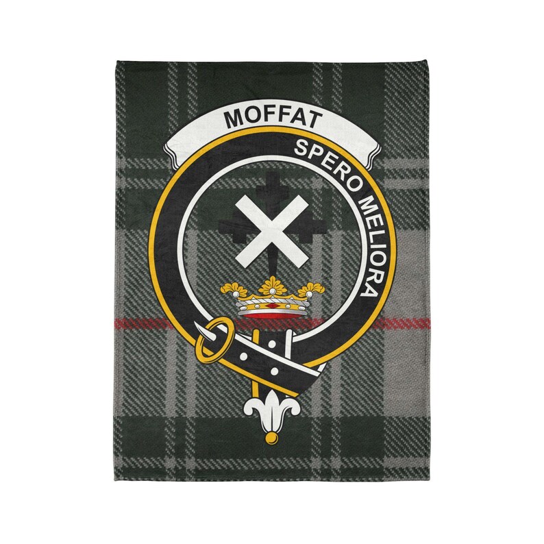 Moffat Scottish Clan Crest Tartan Soft Minky Blanket, Cozy Plaid Throw