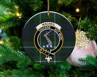 MacNeil Clan Crest Ceramic Ornament, Scottish Family Gift, Scotland Coat of Arms, Tartan Plaid, UK Heritage, Celtic Pride