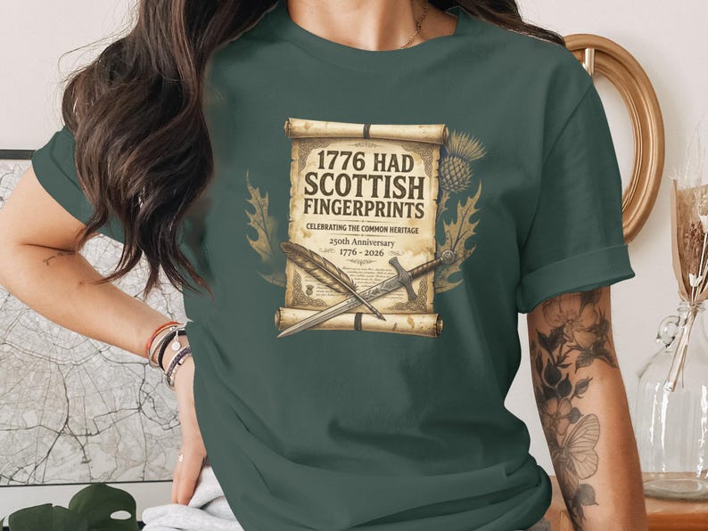 Scottish Fingerprints 1776-2026 250th anniversary t-shirt design.