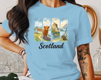 Scotland T-Shirt, Highland Cow Tee, Scottish Castle, Bagpipes Shirt, Scotland Souvenir, Scotland Travel Shirt