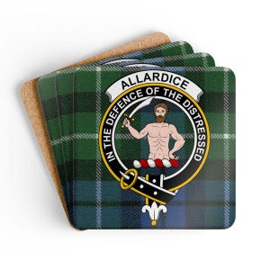Allardice Coaster Set: Scottish Clan Crest, Drink Coasters, Home Decor