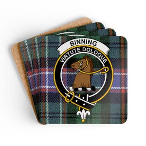 Binning Coaster Set: Clan Crest Image, Round, Absorbent, Scottish