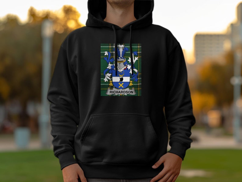 Richardson Family Crest on Irish Tartan, Personalized Clan Richardson ...