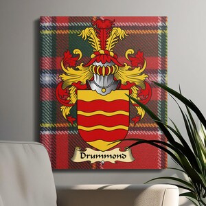Drummond Scottish Clan Tartan Canvas, Family Crest on Plaid, Historical Scottish Clan Decoration, Perfect Clan Gift