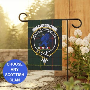 Forsyth Scottish Clan Garden Flag, Tartan Background Garden Flag, Clan Crest Outdoor Decor, Scotland Family Heritage Gift