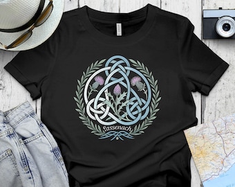 Sassenach T Shirt, Scottish Thistle, Celtic Knot T Shirt, Scotland Pride T Shirt, Scotland Inspired T Shirt, Scottish Gift, Thistle Art