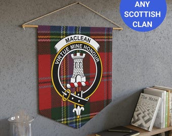 Flâmula de tartã escocês do clã Maclean: decoração de parede com brasão