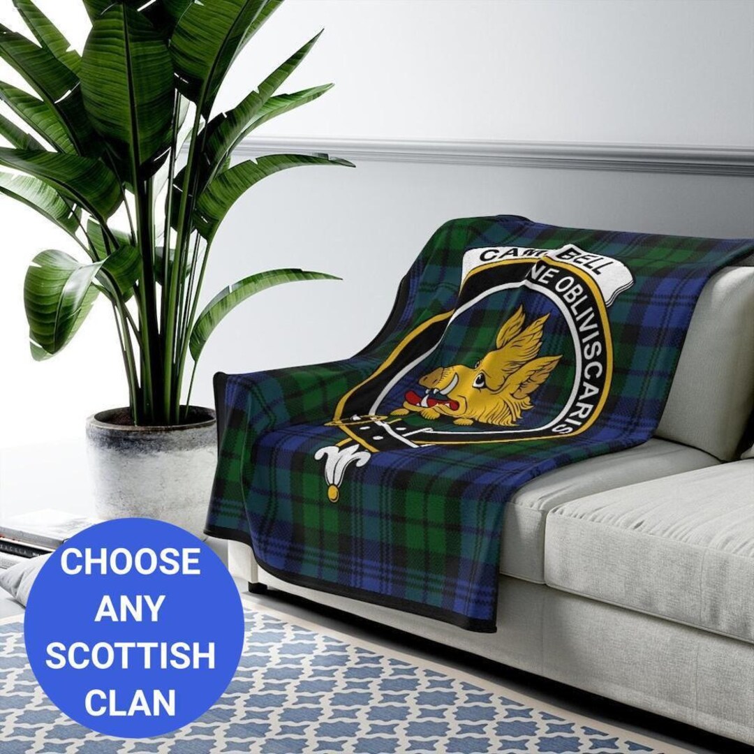 Calder (Calder-Campbell) Tartan Crest Premium Blanket - Celtic Stag style